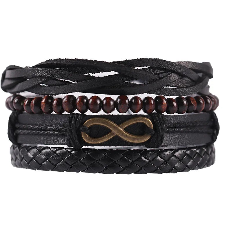 retro geometric pu leather knitting unisex bracelets