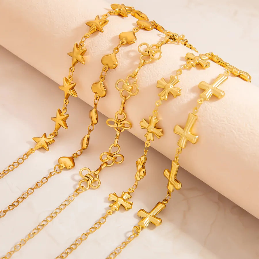 Luxurious Romantic Cross Infinity Star 304 Stainless Steel 18K Gold Plated Bracelets In Bulk