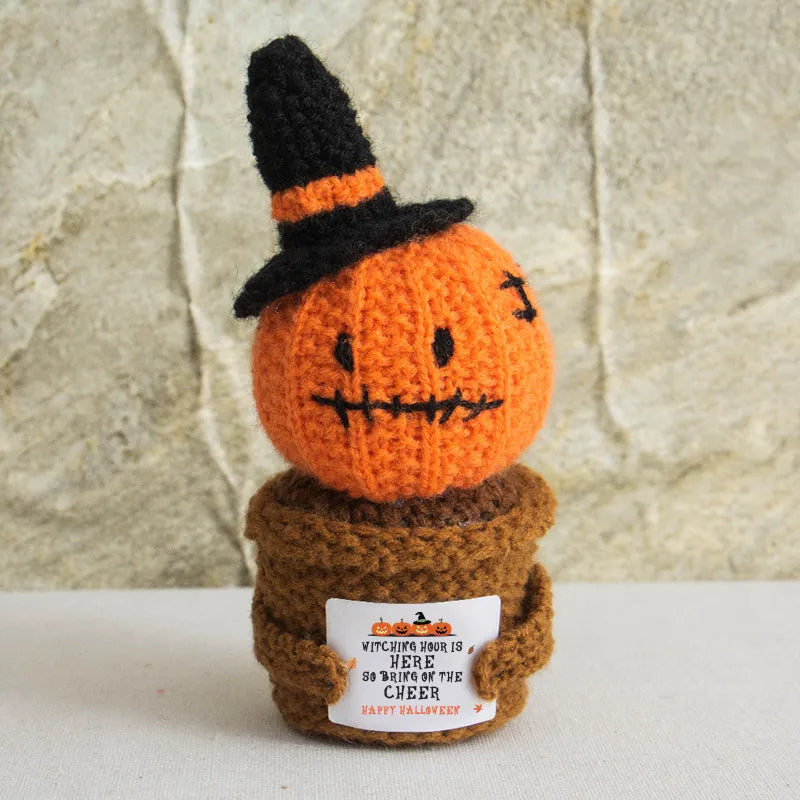 Halloween Knitted Funny Expression Doll Positive Energy Card Ghost Potted Plant Decoration Cotton Material Toy