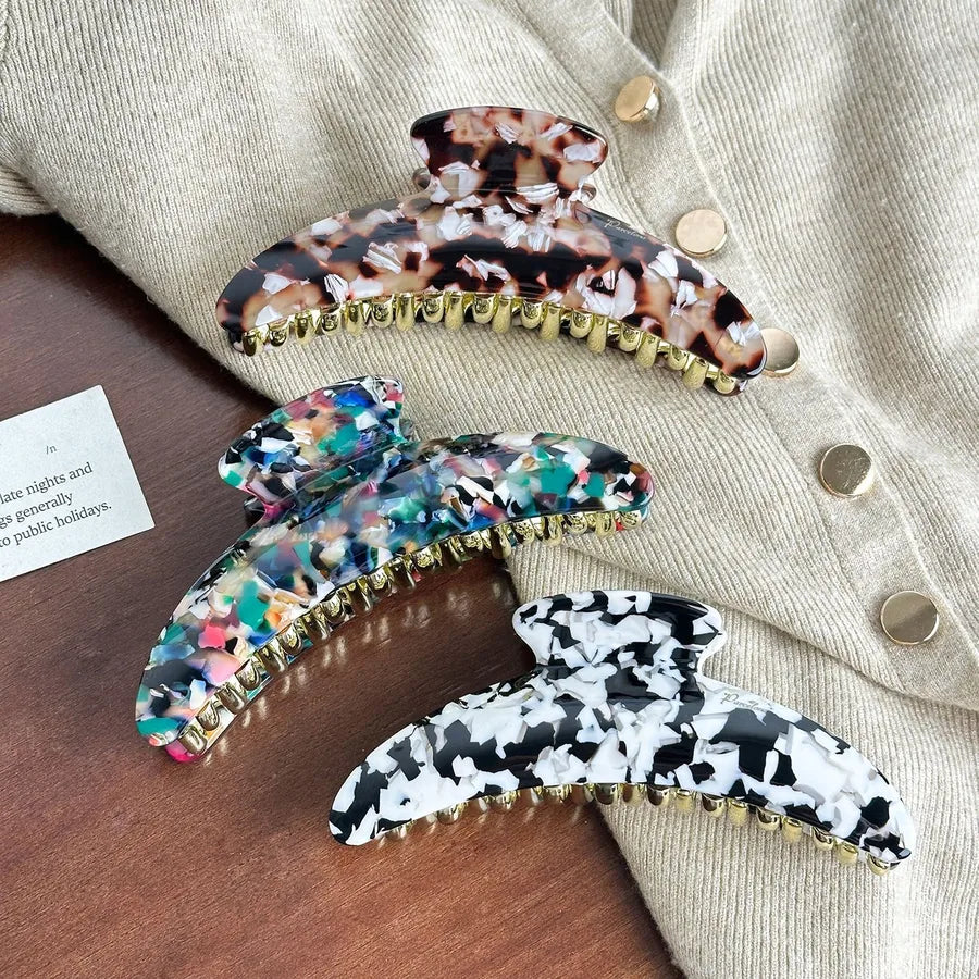 Large Versatile Shark Clamp Hair Clip Women's Fashion Acetate Moon Tooth Clamp Stylish Hair Accessories High-End Feeling