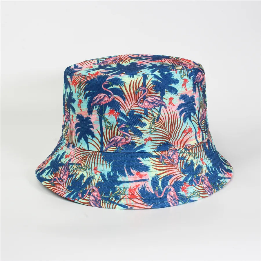 Double-Sided Fisherman Hat Women's Floral Print Sunshade Leaf Animal Cartoon Bucket Cap Spring Summer Elegant Casual Style