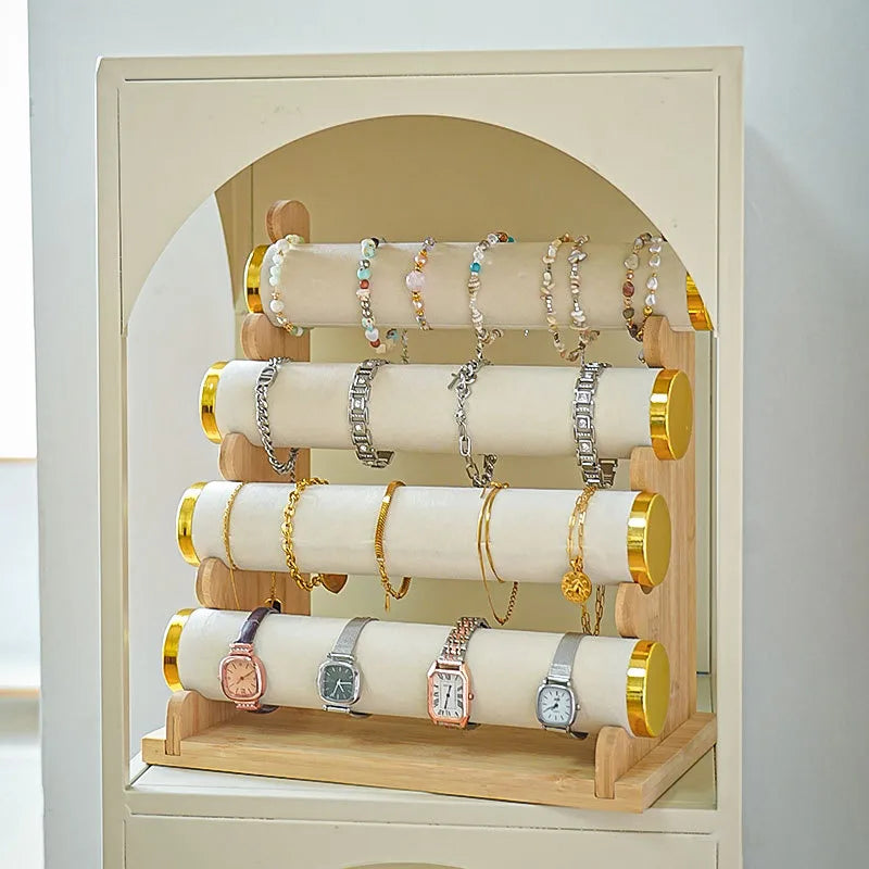 Premium Bamboo Wooden Jewelry Display Stand Bracelet Watch Headband Earring Storage Holder Live Broadcast Props Ornament Rack