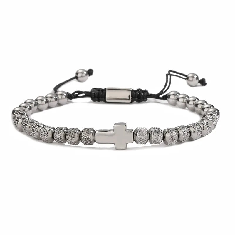 classic style commute cross stainless steel copper beaded bracelets