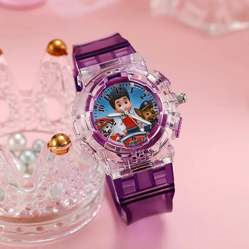 in stock Supply Children's Kindergarten Luminous Watch Wang Wang Team Colorful Flash Boys Quartz Wristwatch