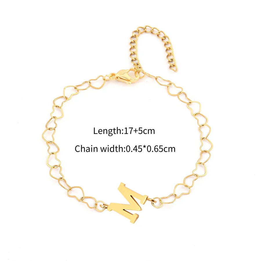 Simple Style Classic Style Letter 201 Stainless Steel 304 Stainless Steel Heart-Shaped Chain Bracelets In Bulk