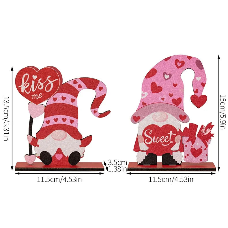 Valentine'S Day Cute Heart Shape Plywood Indoor Date Ornaments Rudolph Doll Decorations Table Decoration