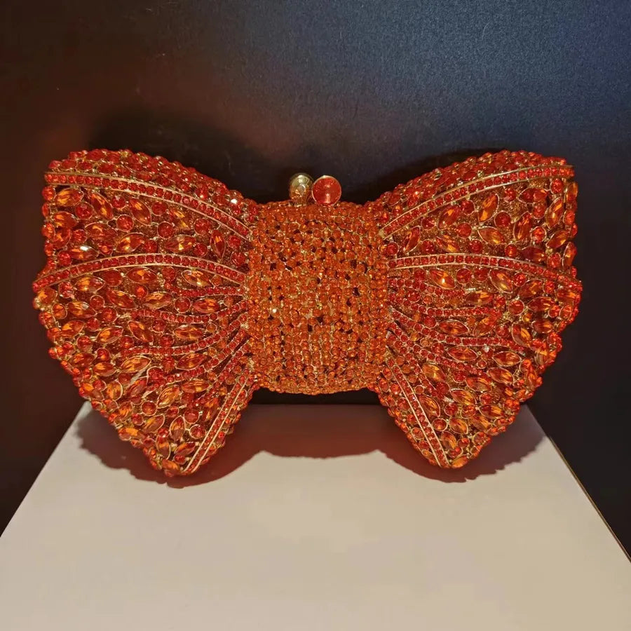 banquet dress with diamond Bow and Diamond evening bag with gem bag for women New Bow Clutch