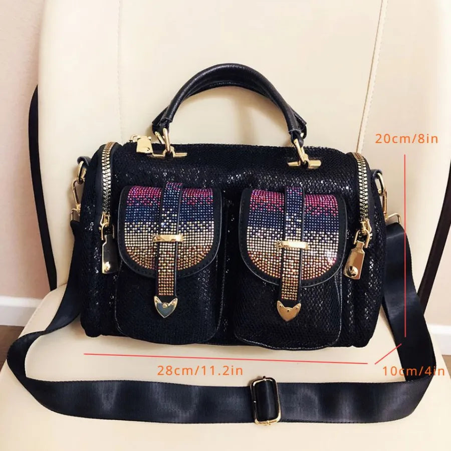 Women's Large Pu Leather Geometric Elegant Vintage Style Square Zipper Shoulder Bag