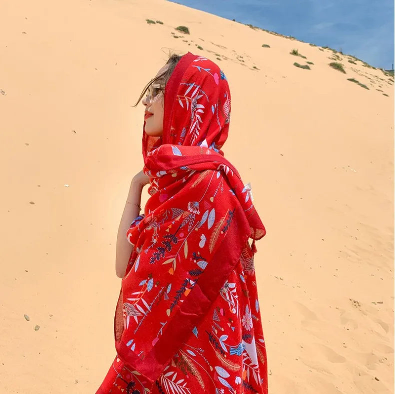 women's retro vacation geometric cotton and linen scarf