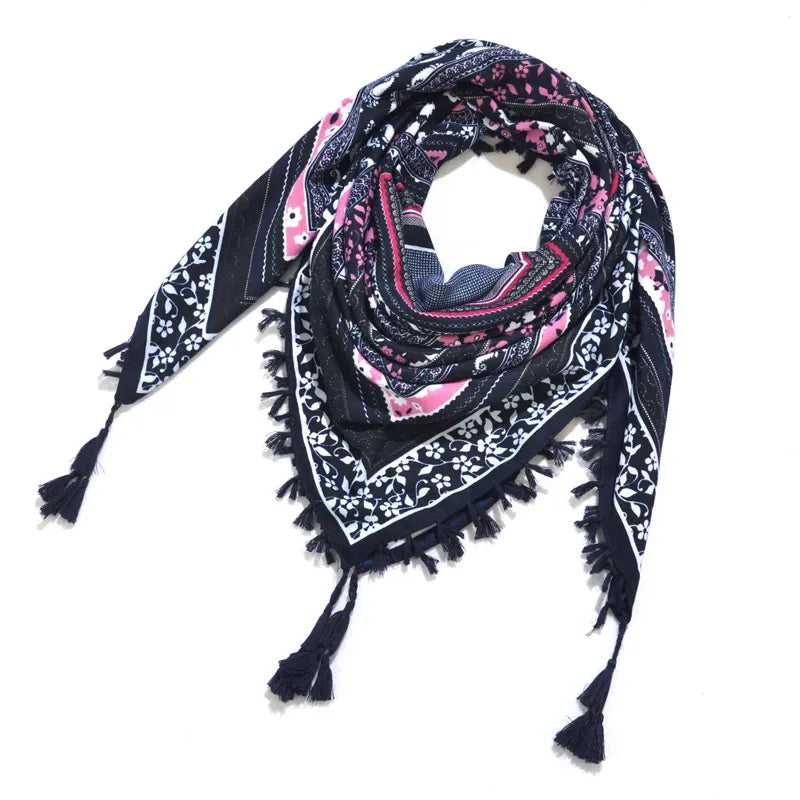 designed  Bohemian Women Scarf Ethnic Style Knot Tassel Scarf Jacquard Large Square