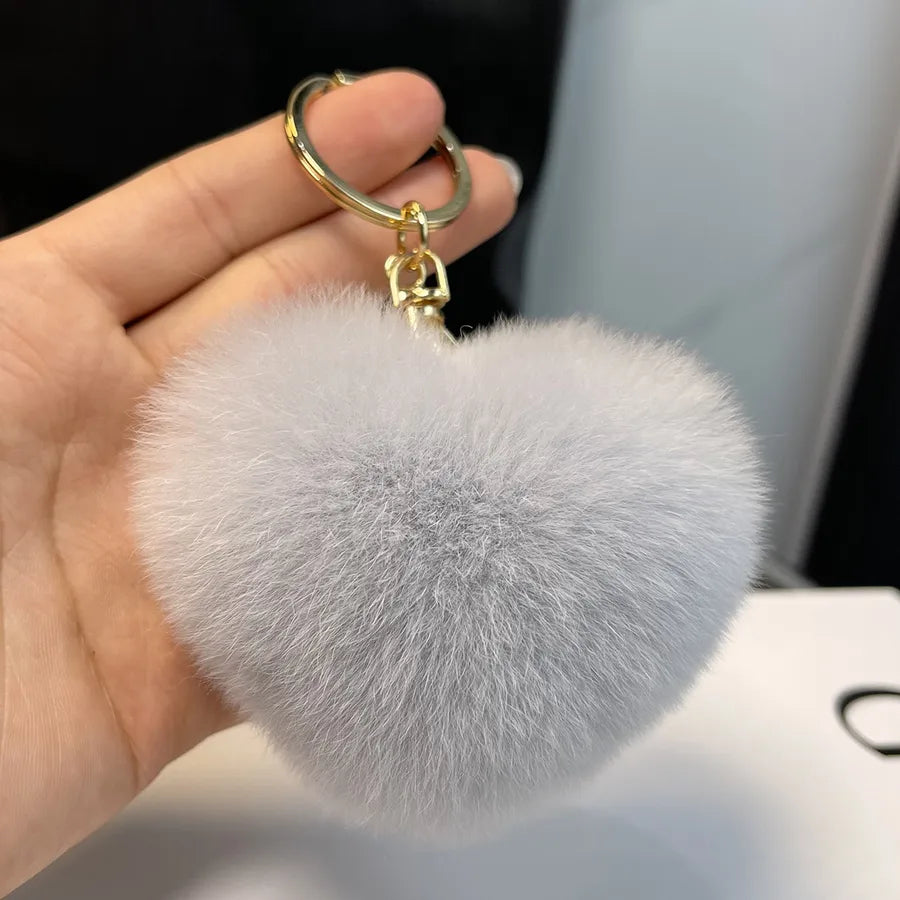 Classic Style Heart Shape Rex rabbit fur Bag Pendant Keychain