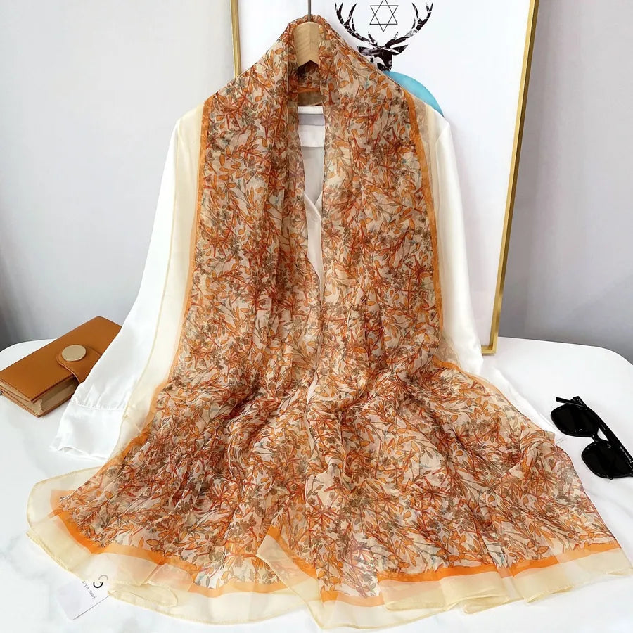 Women's Elegant Printing Polyester Chiffon Silk Scarf
