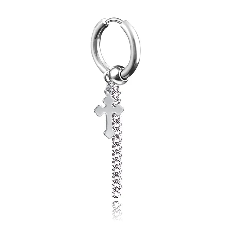 punk titanium steel earrings men's long tassel chain earrings single