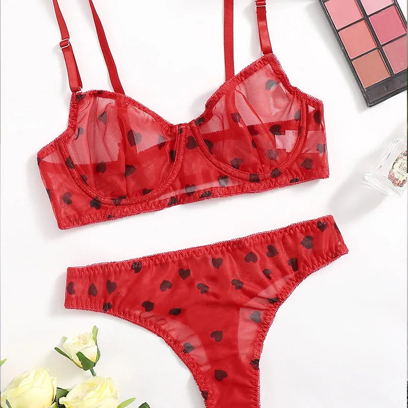 Women's Sweet Heart Shape Sexy Lingerie Sets Indoor Home Sexy Lingerie