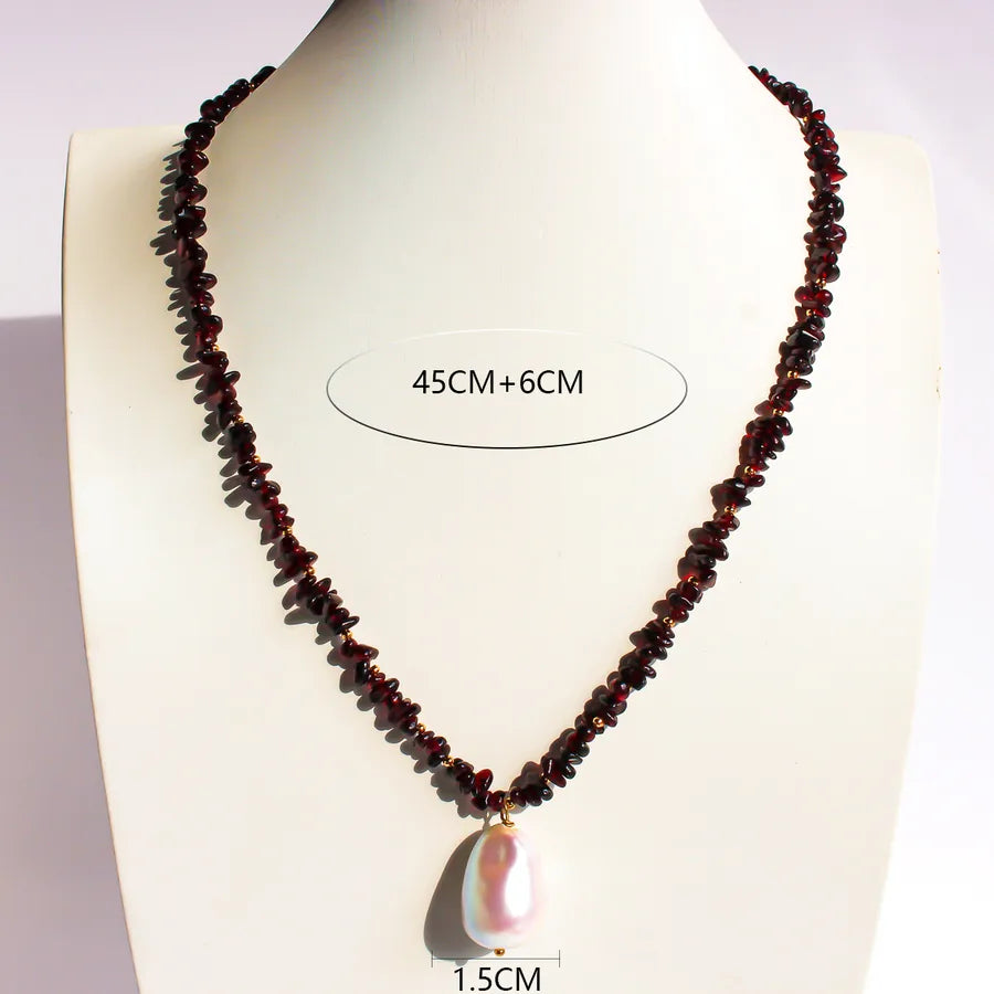 Vacation Geometric natural stone Baroque Pearls Brass 24K Gold Plated Beaded Chain Pendant Necklace In Bulk