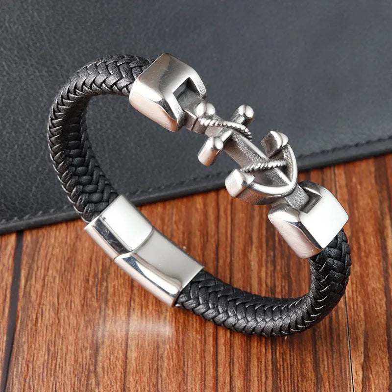 Fashion Woven Punk Boat Anchor Accessories Bracelet Multi-Layer Leather Steel Bracelets Ornament L20275