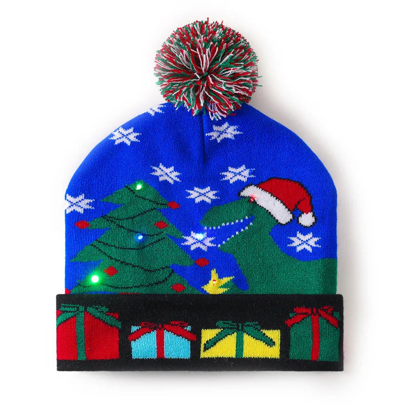In Stock  Christmas Hat with Light Led Seven-Color Lights Adult Jacquard Hat Woolen Cap Men's and Women's Knitted Hat