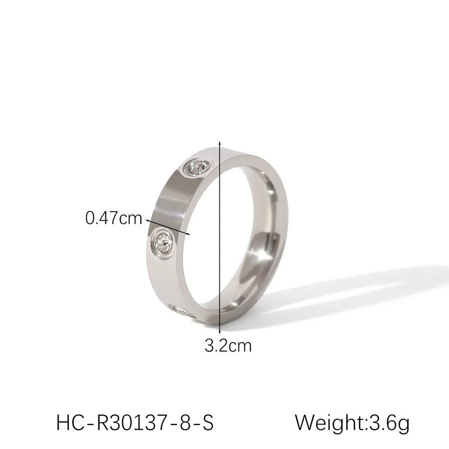 Wholesale Jewelry Modern Style Solid Color 304 Stainless Steel Titanium Steel Zircon 18K Gold Plated Rings