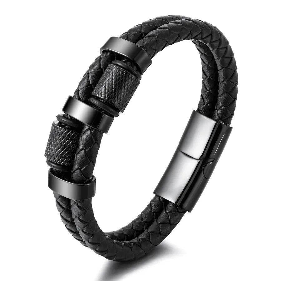 Multi-layer leather double-layer woven leather bracelet stainless steel magnet buckle bracelet creative punk men's leather bracelet