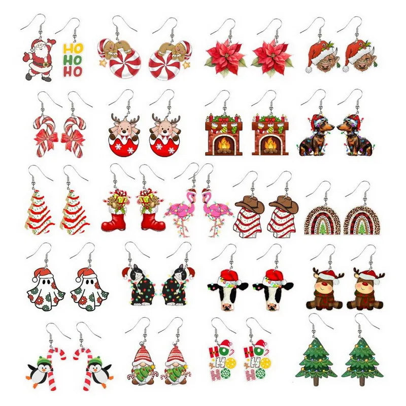 Cartoon Christmas Tree Deer Cow Cat Rainbow Earrings Women's Acrylic Animal Zodiac Letter Number Text Design Jewelry Accessories