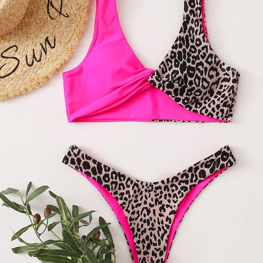 Women's Leopard 2 Pieces Set Bikinis Swimwear