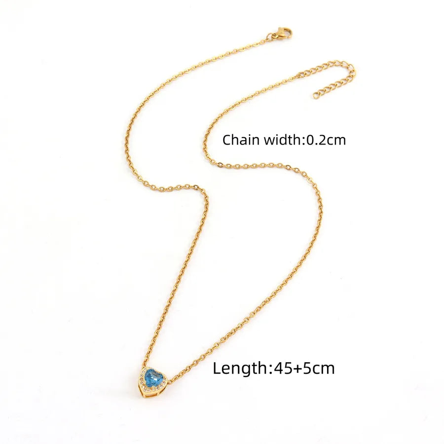 Wholesale Jewelry Elegant Simple Style Classic Style Heart Shape 201 Stainless Steel Copper Artificial Crystal Inlay cable chain Pendant Necklace