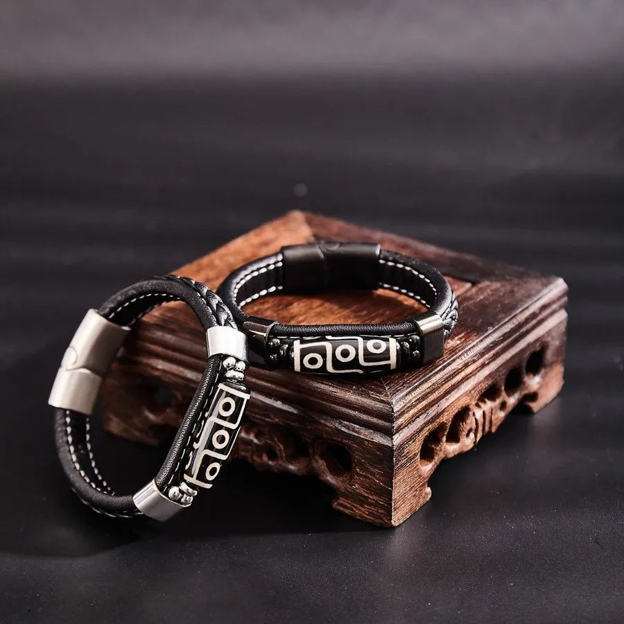 Retro Streetwear Geometric Pu Leather Men's Bracelets Men Cord & Leather Bracelets