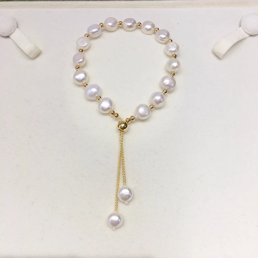 Zhuji Mountain Lake 8-9mm Baroque Natural Freshwater Pearl Bracelet Drawable Adjuvable Pearl Jewelry Wholesale