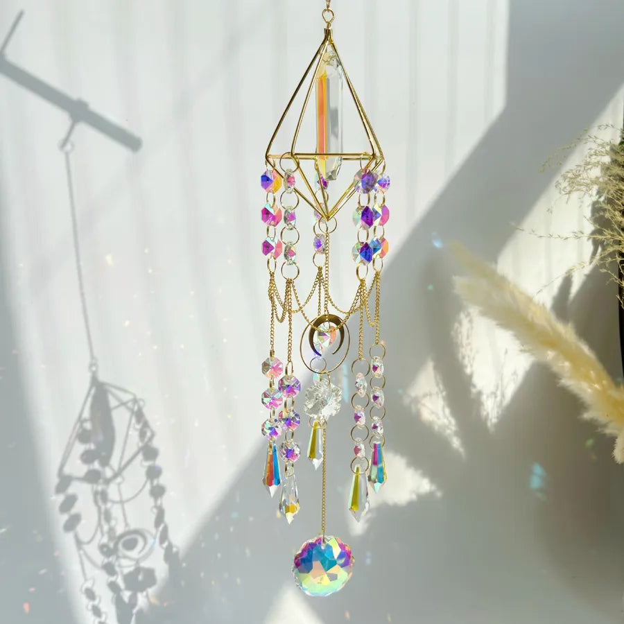Elegant Artistic Colorful Crystal Metal Wind Chime Wall Art