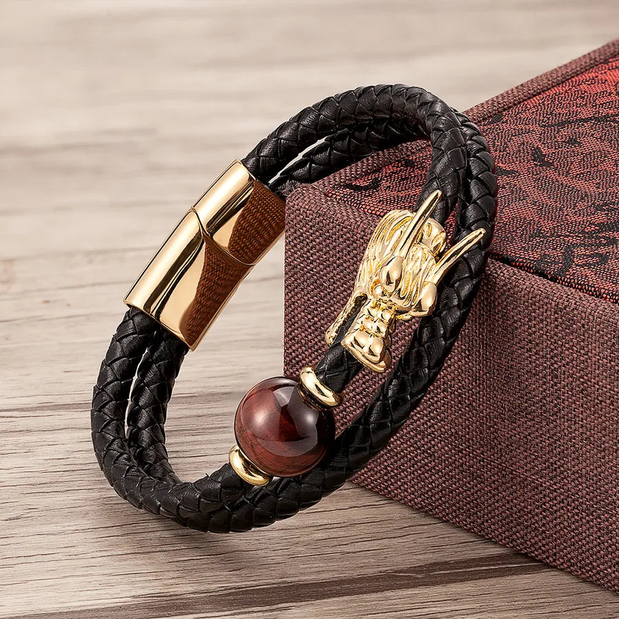 chinoiserie casual retro round dragon stone metal handmade metal button men's bracelets