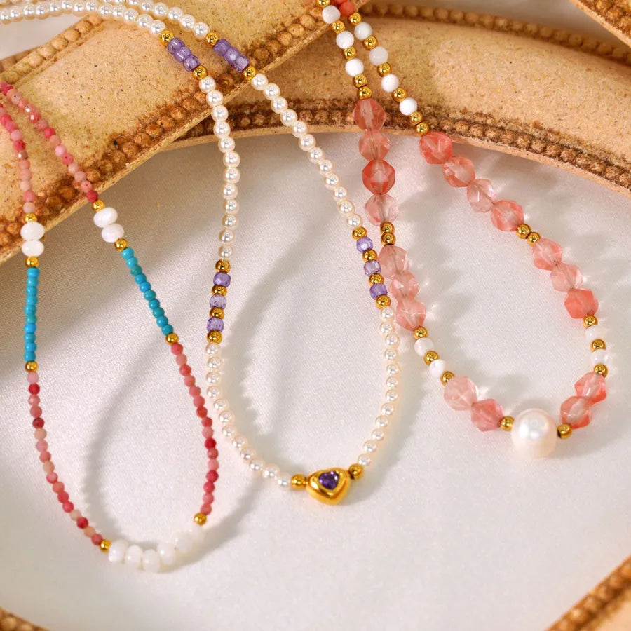 IG Style Simple Style Geometric natural stone Titanium Steel 18K Gold Plated Necklace In Bulk