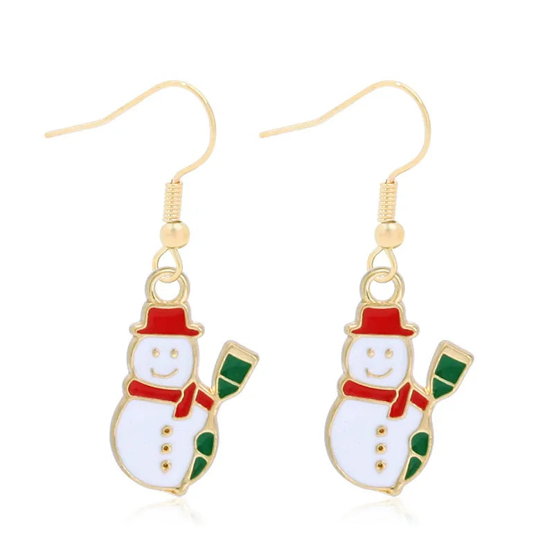 Fashionable Minimalist Christmas Series Earrings Women's Bell Drop Oil Flower Ring Snowman Christmas Tree Santa Claus Ear Jewelry