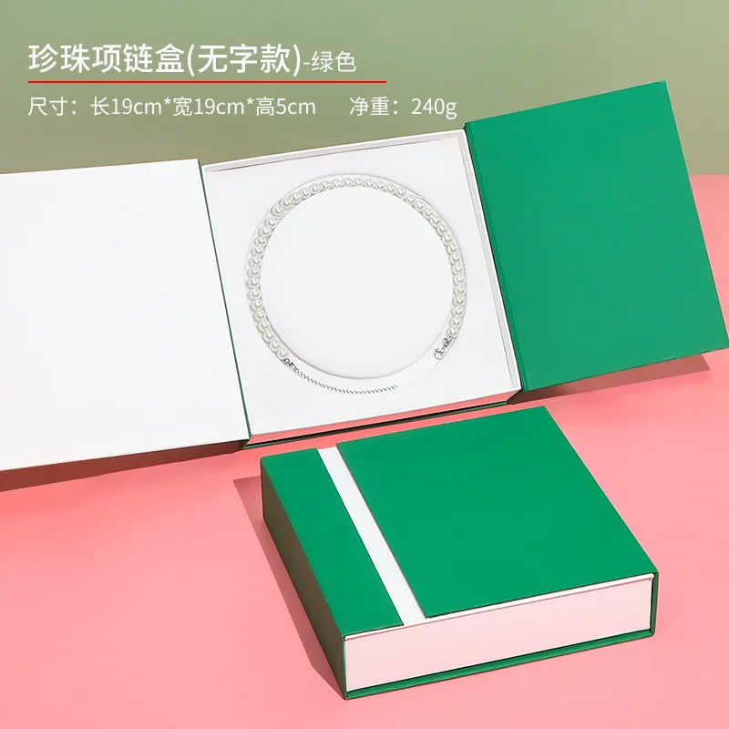 Elegant Pearl Necklace Box Double Open Mother's Day Goddess Gift Jewelry Packaging Paper Touch Feeling Gold Stamping