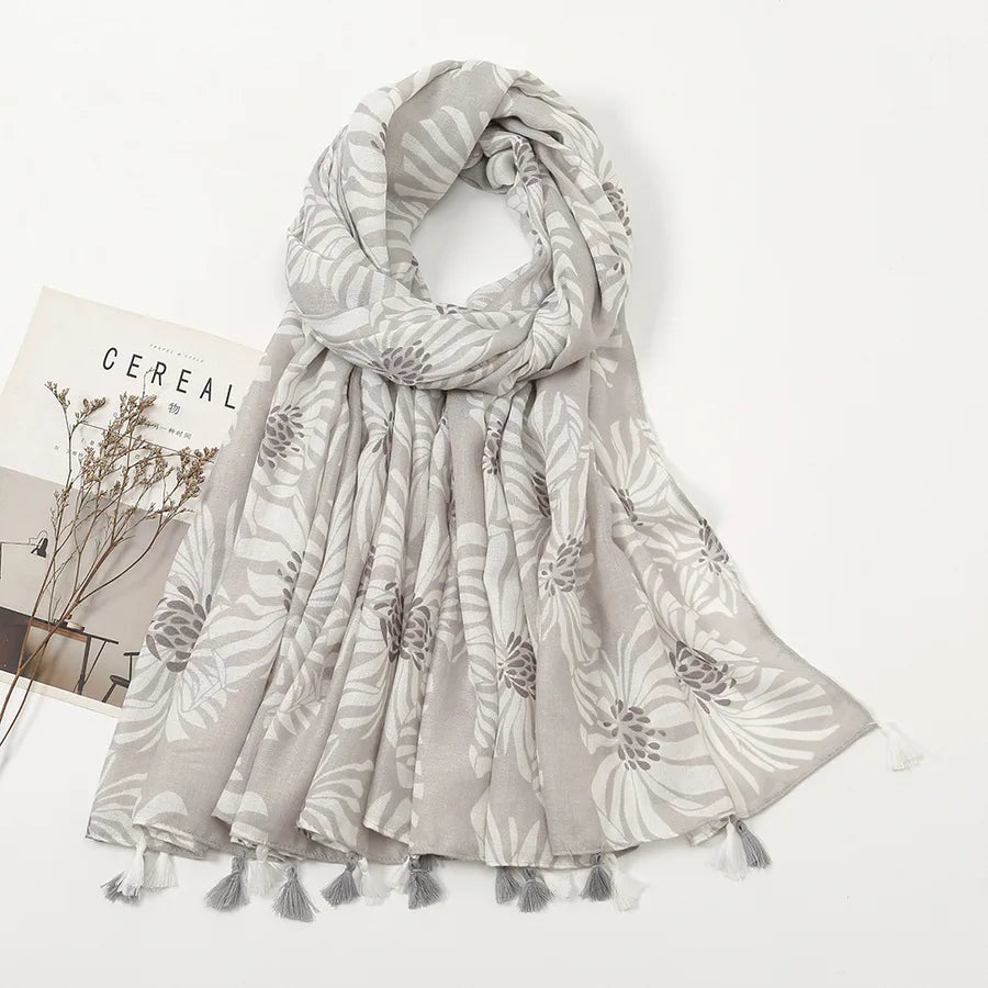 women's retro color block polyester printing scarf
