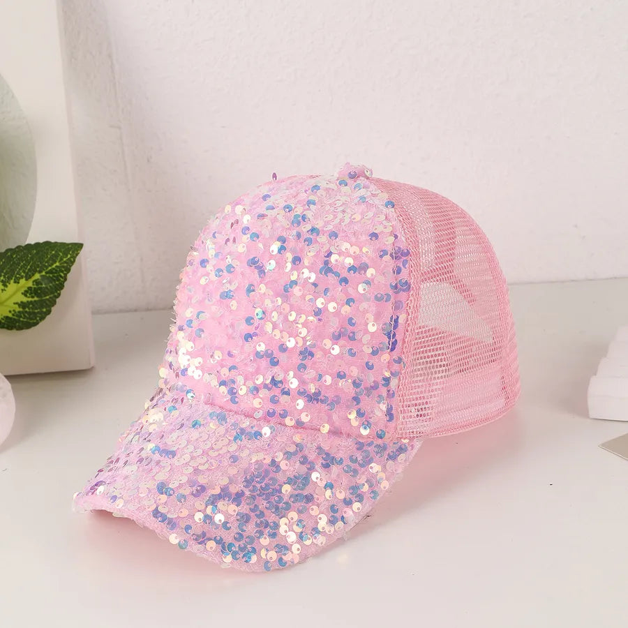 Women's Casual Solid Color Sequins Curved Eaves Baseball Cap