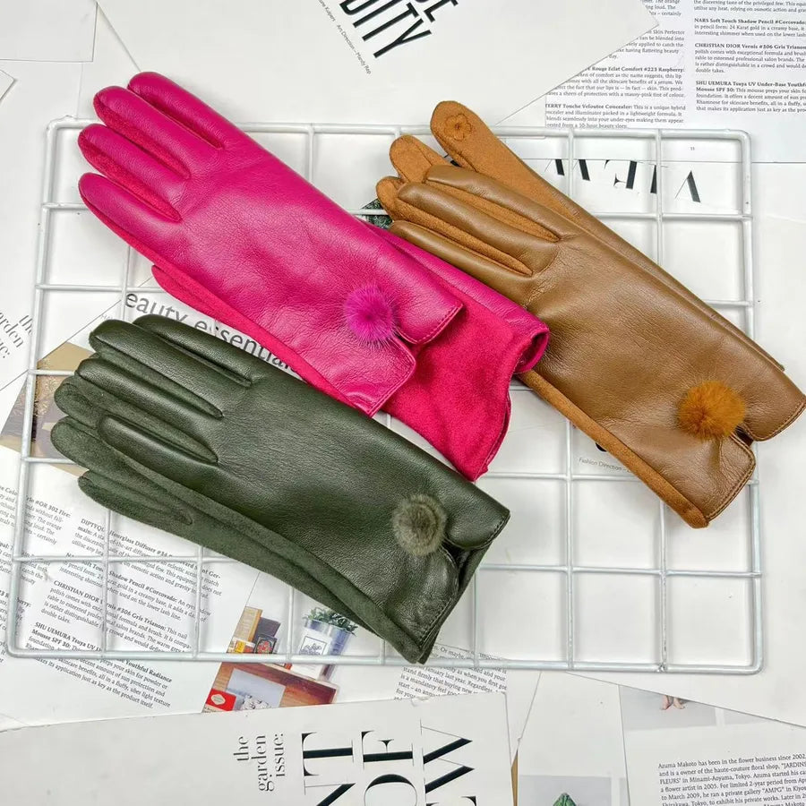 Fashionable PU Velvet Touchscreen Gloves For Women Elegant Business Style Autumn Winter Warm Driving Cycling Outdoor Gloves