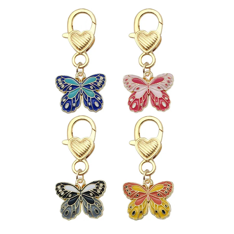 Cute Sweet Heart Shape Butterfly Alloy Enamel Bag Pendant Keychain
