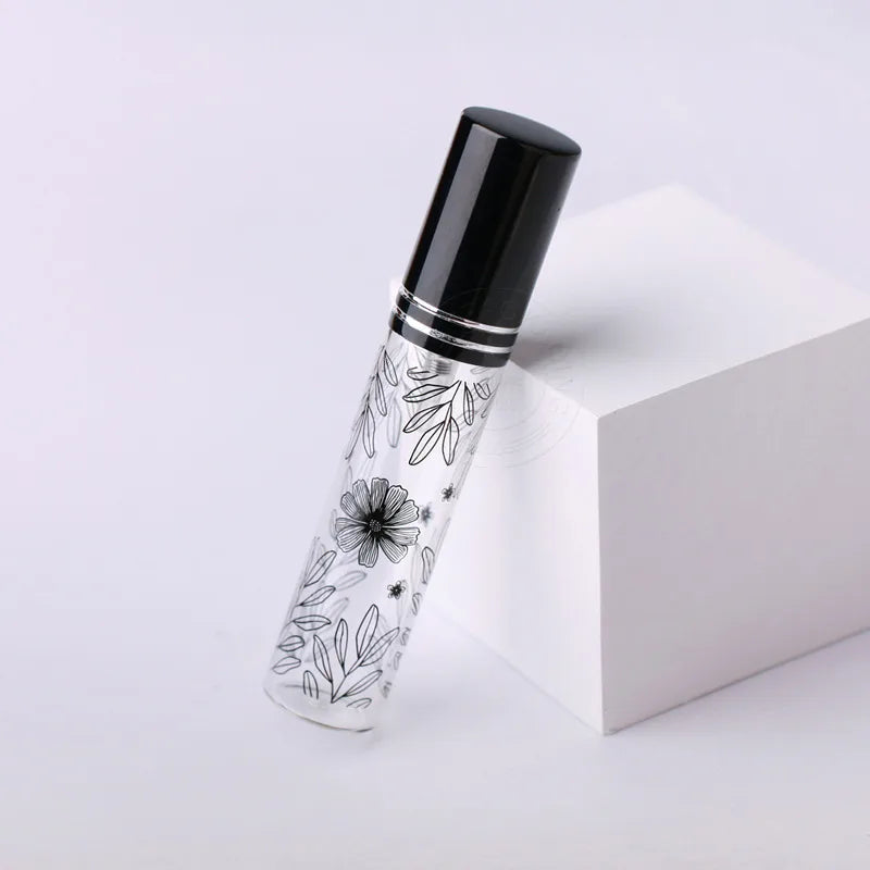 Wholesale 10ml printed leaf spray bottle printed glass perfume bottle with logo sub-bottling portable small sample bottle