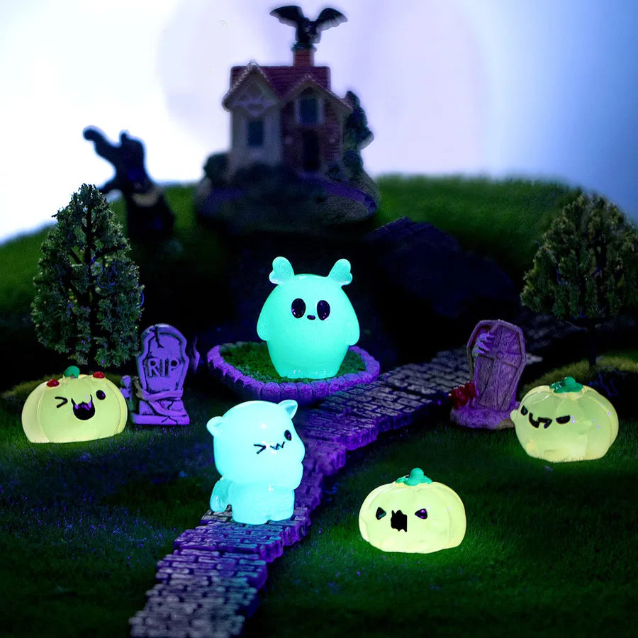 Glowing Resin Pumpkin Devil Halloween Decorations Micro Landscape Creative Cute Ghost Accessories Night Light Scenic Spot