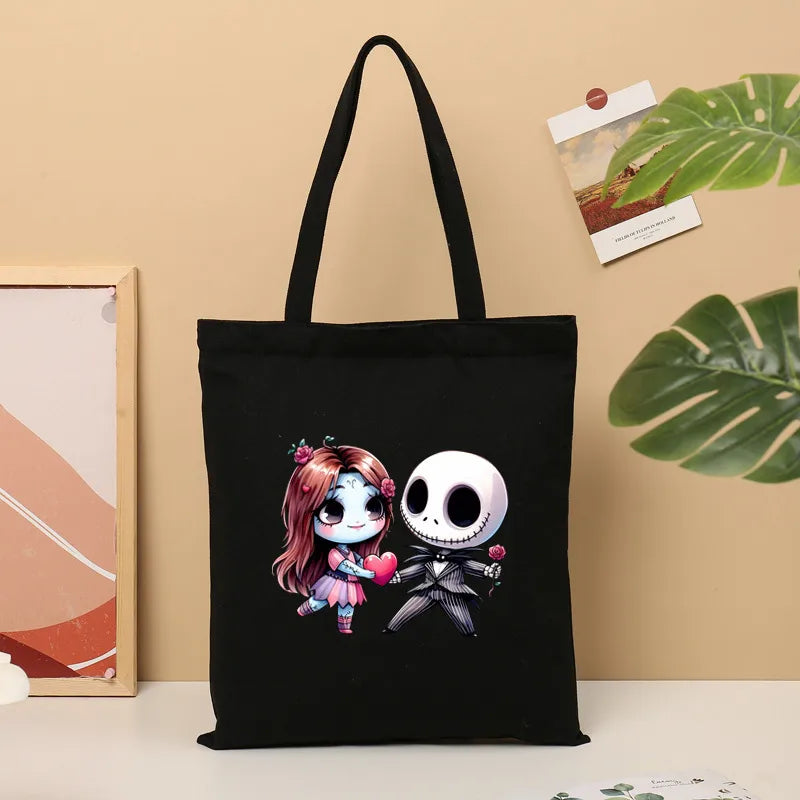Large Canvas TrickOrTreat Halloween Party Candy Snack Gift Bag Shopping Tote Bag Double Shoulder Strap Retro  Style