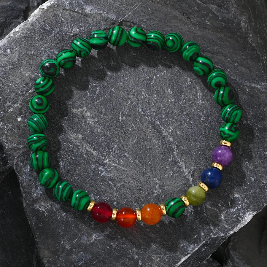 Manufacturer  Hot Selling Copper Spacer Malachite Semi-Precious Stone Men's Bracelet Natural Bracelet Bead String Jewelry Geometric
