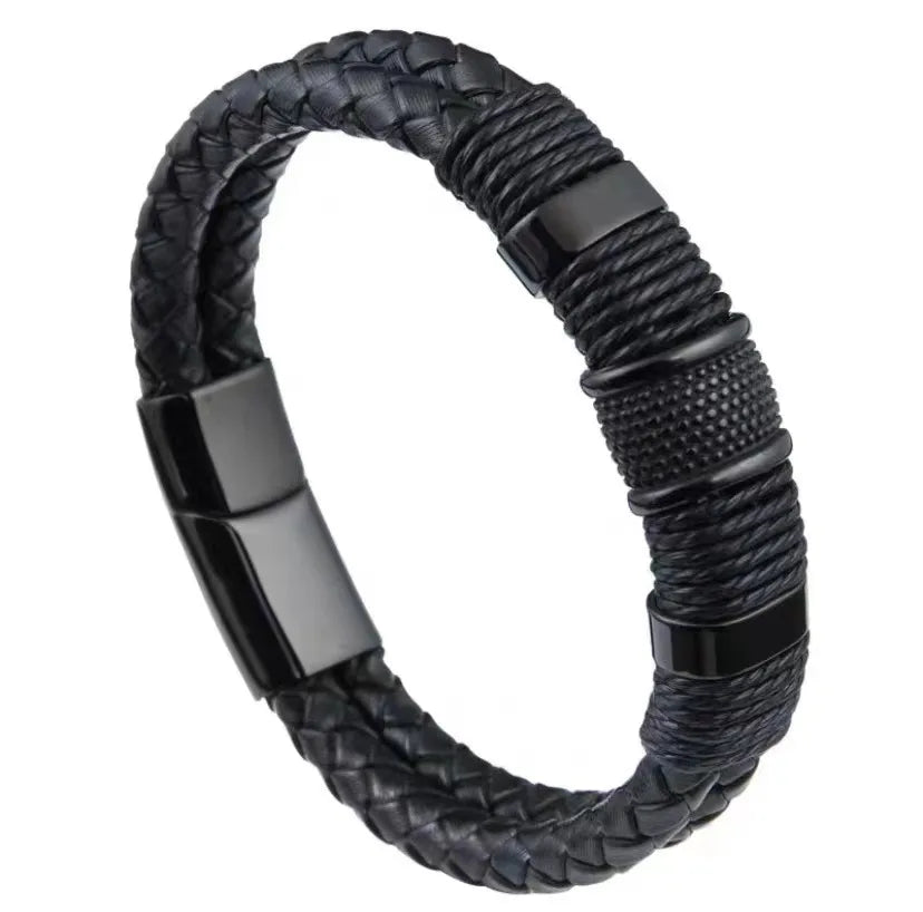 Explosions  Men's Woven Exquisite Titanium Steel Leather Bracelet Couple Double-layer Stainless Steel Magnet Buckle Bracelet