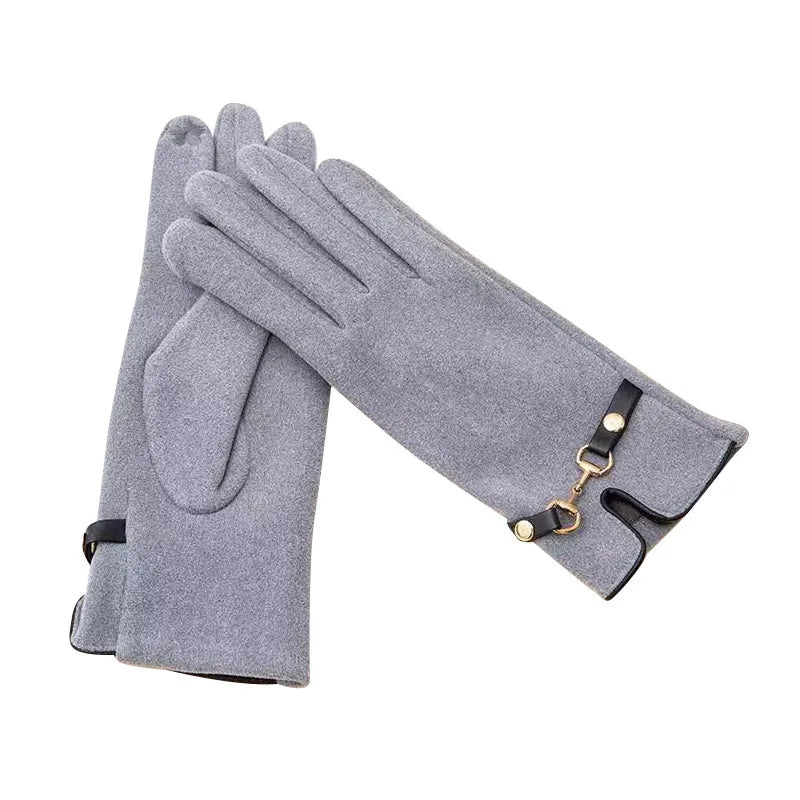 In Stock Warm with Velvet Autumn and Winter Women's Gloves Soft Touch Screen Outdoor Windproof Cycling Velvet Gloves Wholesale