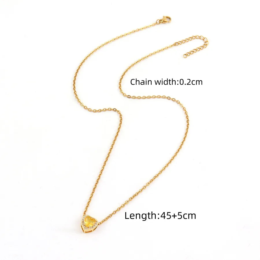 Wholesale Jewelry Elegant Simple Style Classic Style Heart Shape 201 Stainless Steel Copper Artificial Crystal Inlay cable chain Pendant Necklace