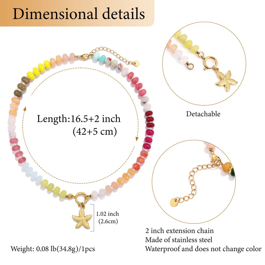 Elegant Geometric Heart Shape 304 Stainless Steel natural stone Beaded Chain Necklace In Bulk