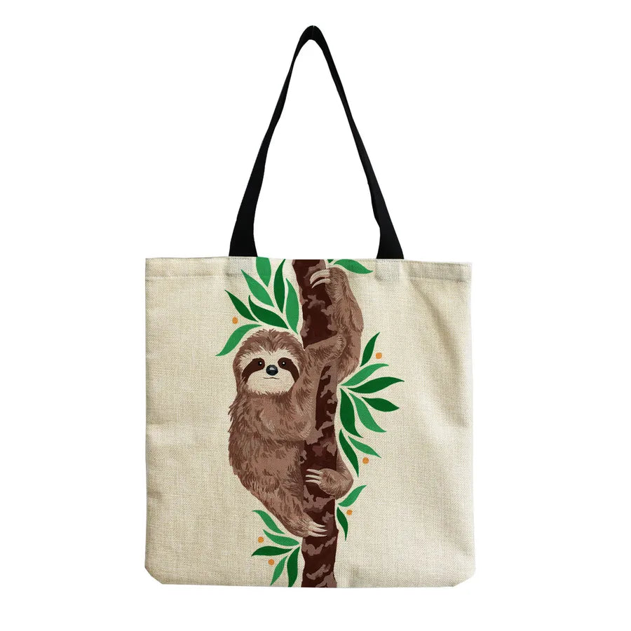Women's Cute Cartoon Letter Linen Shopping bags