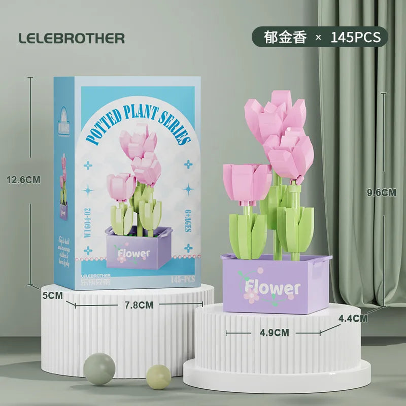 Compatible with  Blocks Flower Children's Educational Assembled Simulation Eternal Flower Flowers Fleshy Potted Toy Gift Wholesale