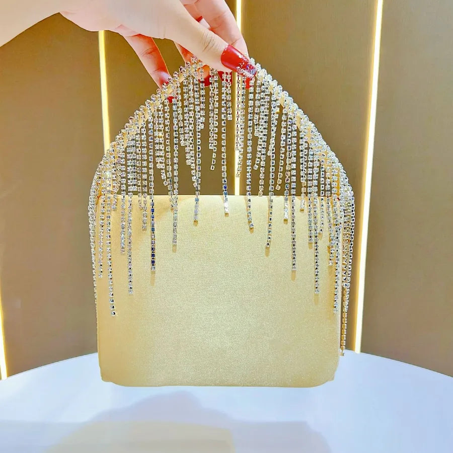 Elegant Evening Clutch Bag For Women Handbag Shoulder Bag Diamond Embellished Tassel Detail Square Bag Fashionable Accessory