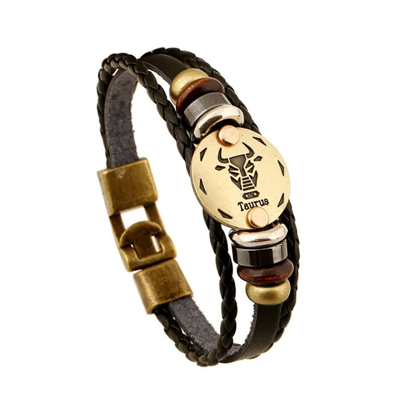 retro streetwear geometric pu leather alloy men's bangle