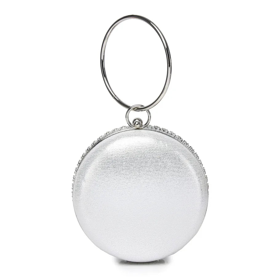 gold silver polyester metal solid color rhinestone round evening bags